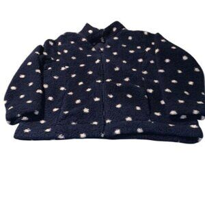 Croft & Barrow XL Navy Polka Dot Faux Fur Jacket Front Zip Polyester Winter Wear